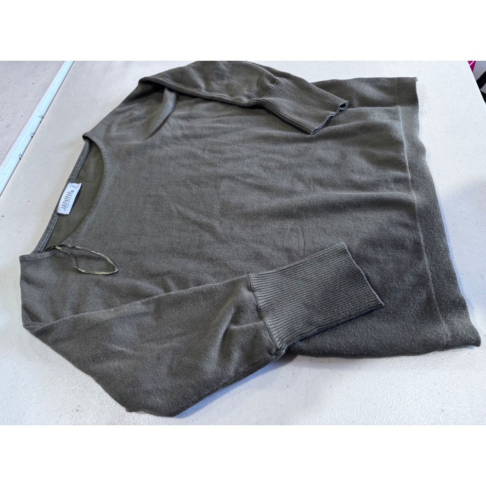 Janina Women Olive Green Long Sleeve Knit Pullover Boat Neck Sweater Size S